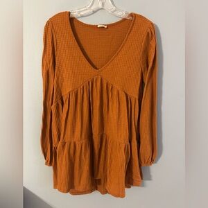 Peach Love California Burnt Orange V-Neck Dress Small